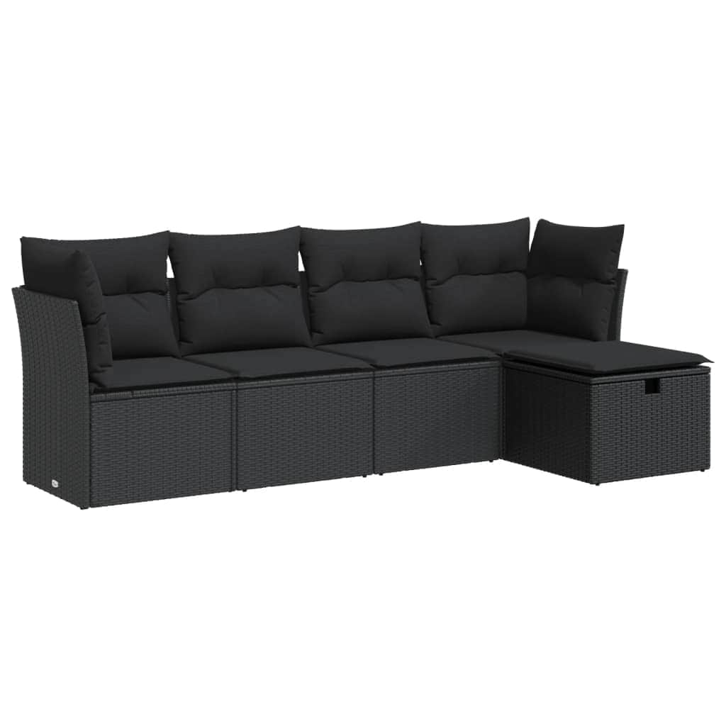 Black colour - Garden Sofa Set with Cushions Modular Sofa 5 Piece Black Poly Rattan - Stylish & Versatile