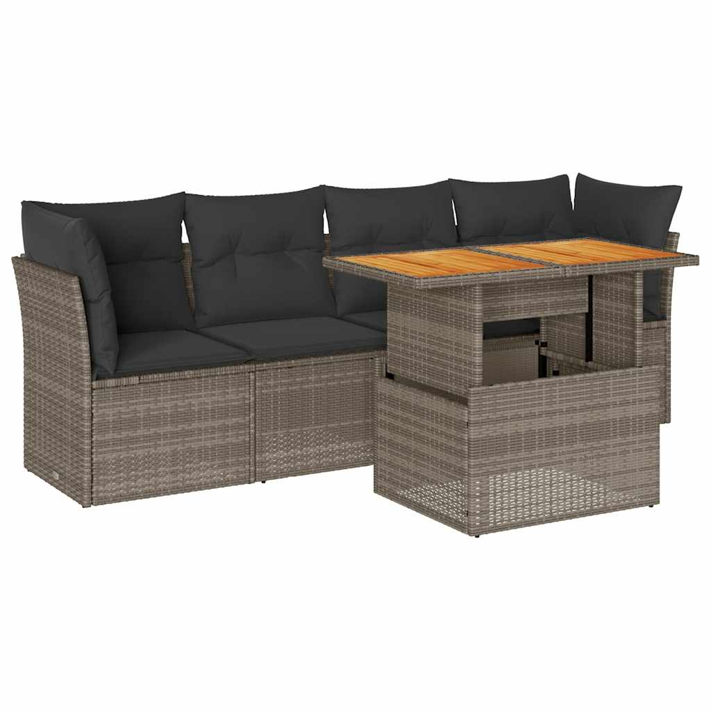 Grey colour - Garden Sofa Set with Cushions Modular Sofa 5 Piece Grey Poly Rattan