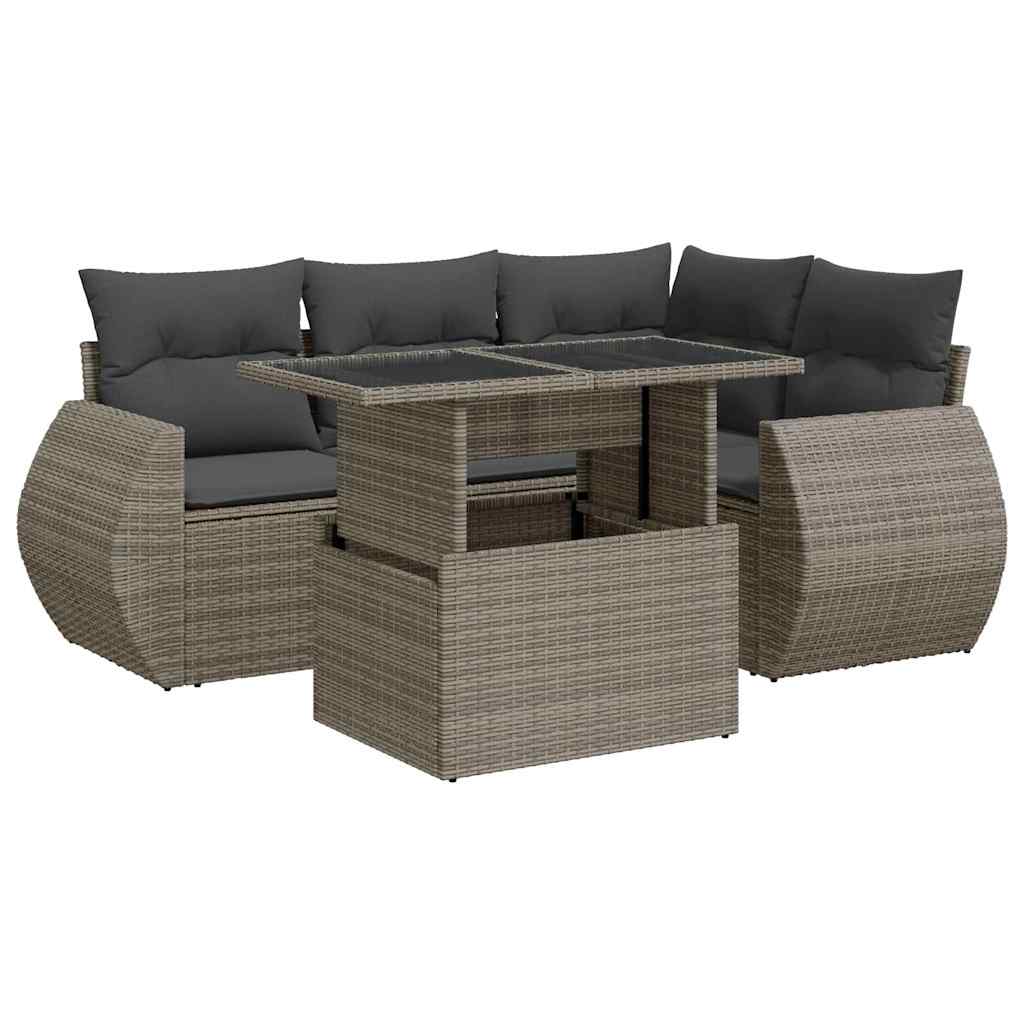Grey colour - Garden Sofa Set with Cushions Modular Sofa 5 Piece Grey Poly Rattan - Elegant & Versatile