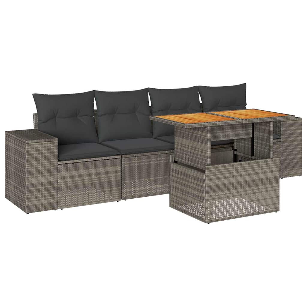 Grey colour - Garden Sofa Set with Cushions Modular Sofa 5 Piece Grey Poly Rattan - Modern Comfort