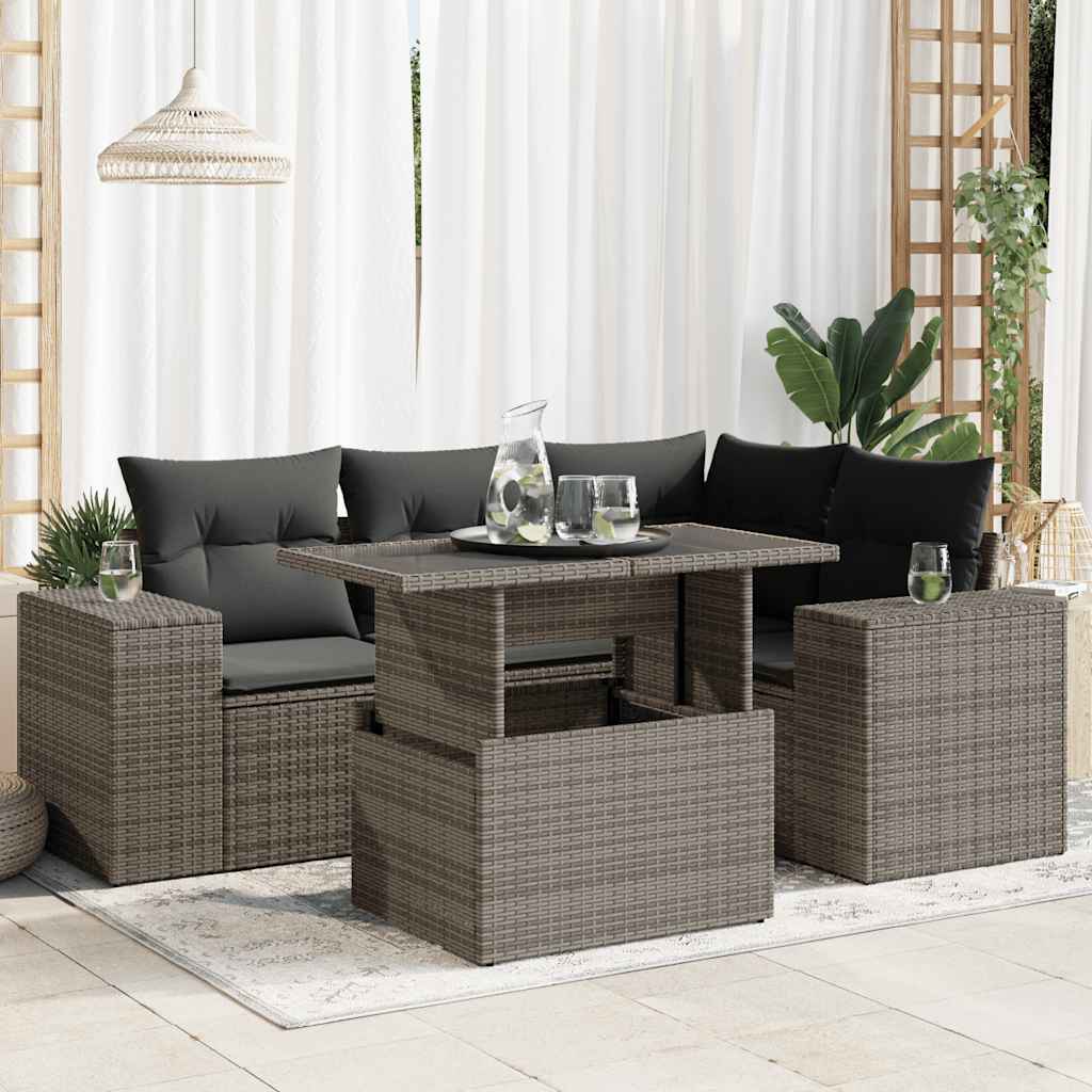 Garden Sofa Set with Cushions Modular Sofa 5 Piece Grey Poly Rattan - Modern Comfort with Grey colour