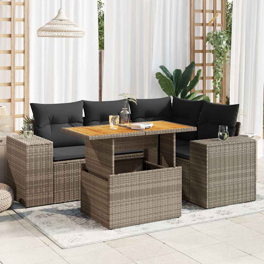 Garden Sofa Set with Cushions Modular Sofa 5 Piece Grey Poly Rattan - Modern Comfort with Rattan finish