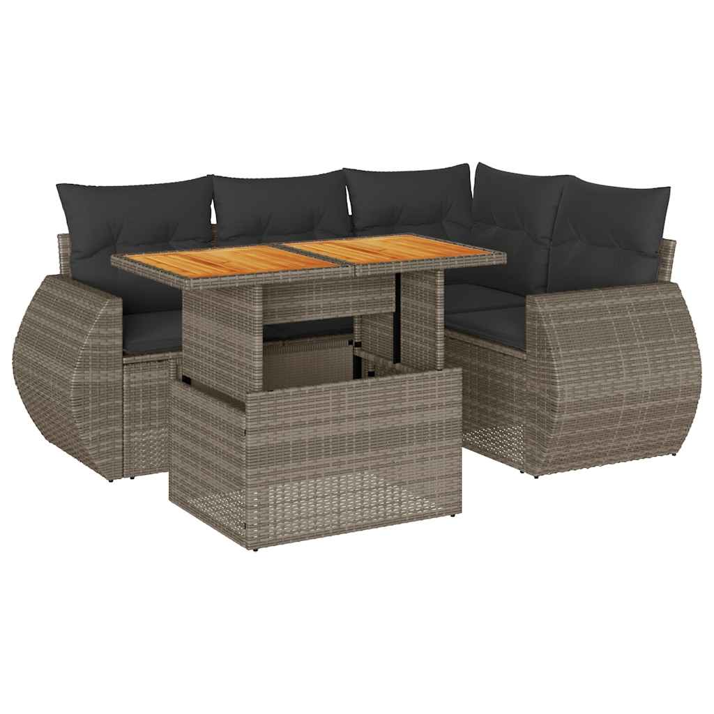 Grey colour - Garden Sofa Set with Cushions Modular Sofa 5 Piece Grey Poly Rattan - Stylish Comfort