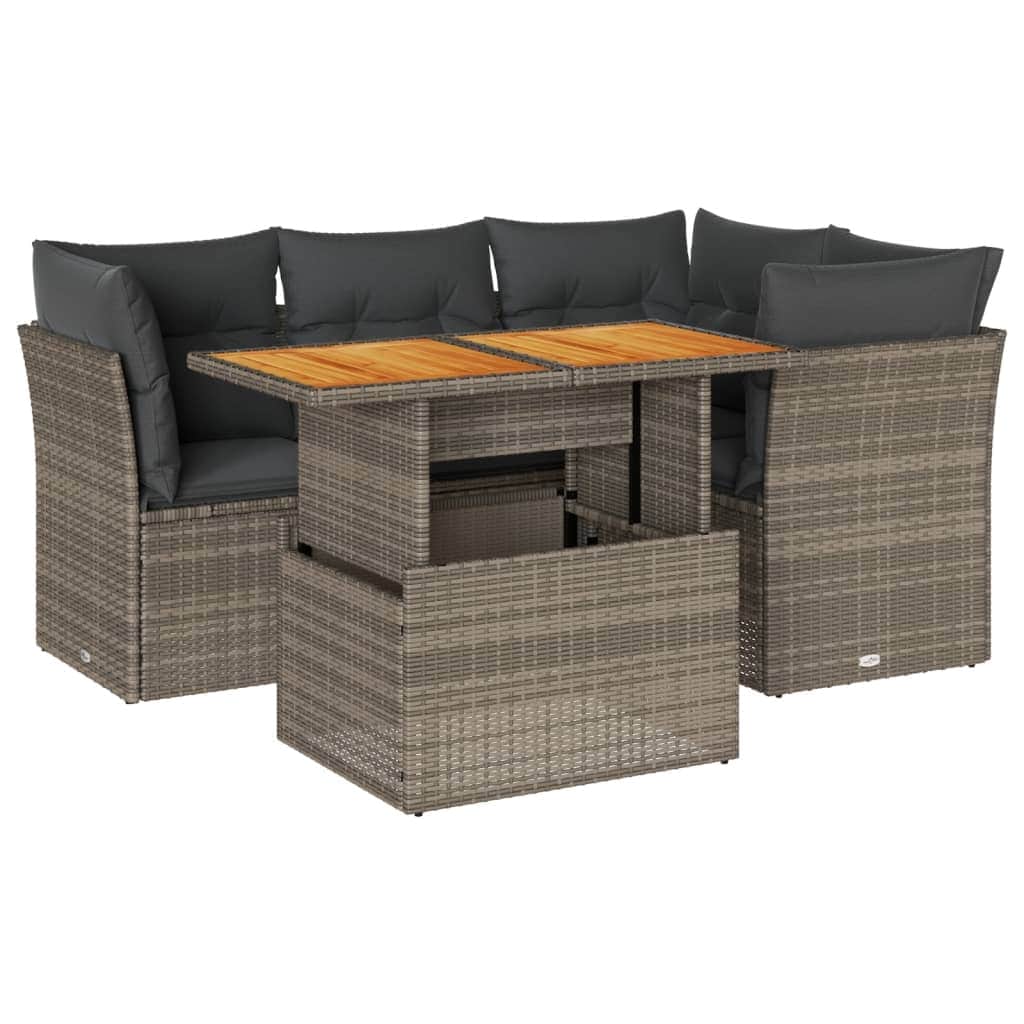 Grey colour - Garden Sofa Set with Cushions Modular Sofa 5 Piece Grey Poly Rattan - Stylish Outdoor Comfort