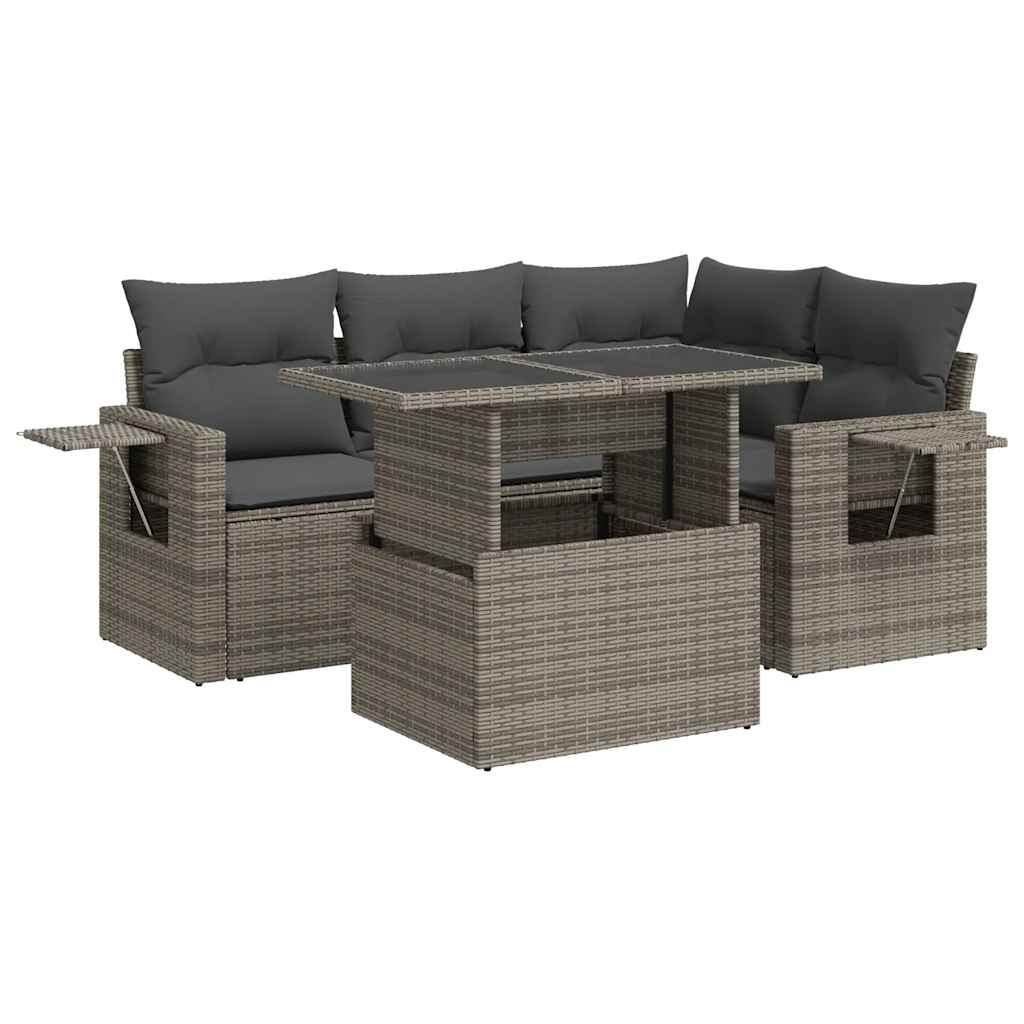 Grey colour - Garden Sofa Set with Cushions Modular Sofa 5 Piece Grey Poly Rattan - Versatile and Stylish