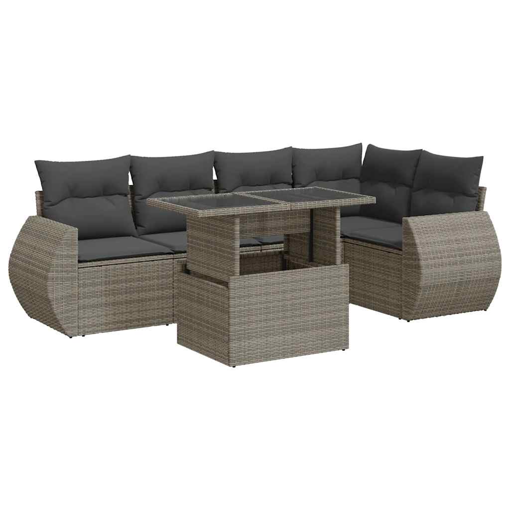 6 Pcs - Garden Sofa Set with Cushions Modular Sofa 6 Pcs Grey Poly Rattan - Versatile