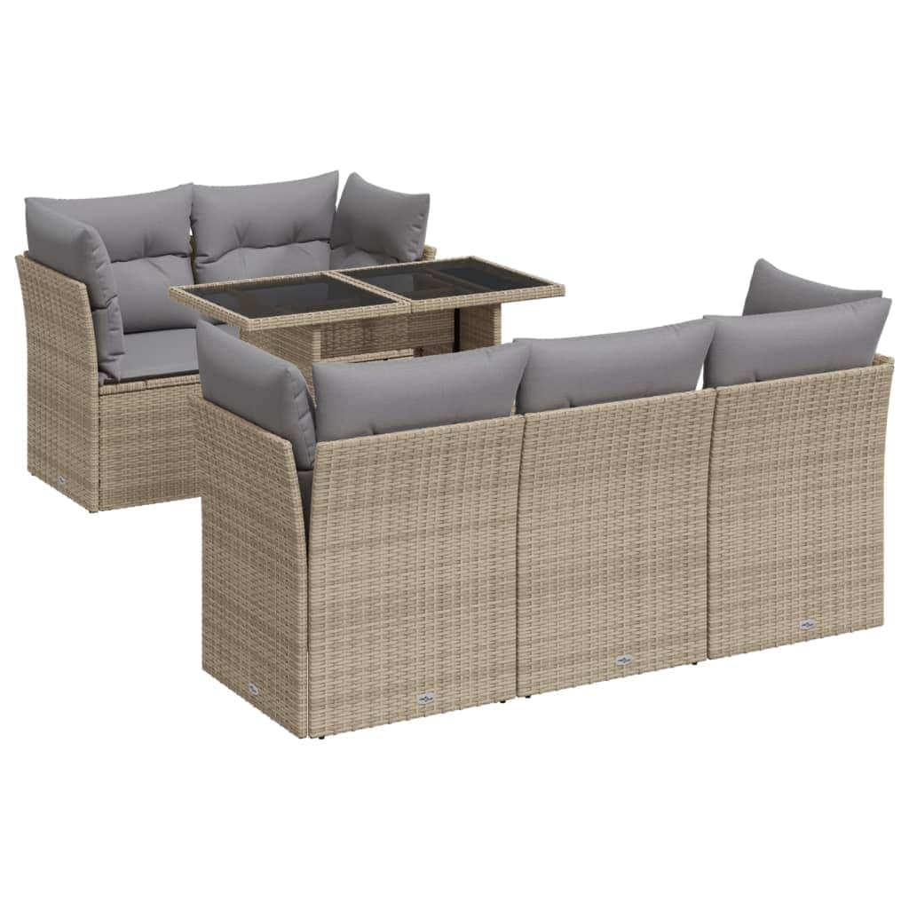 Beige colour - Garden Sofa Set with Cushions Modular Sofa 6 Piece Beige Poly Rattan - Modern Comfort
