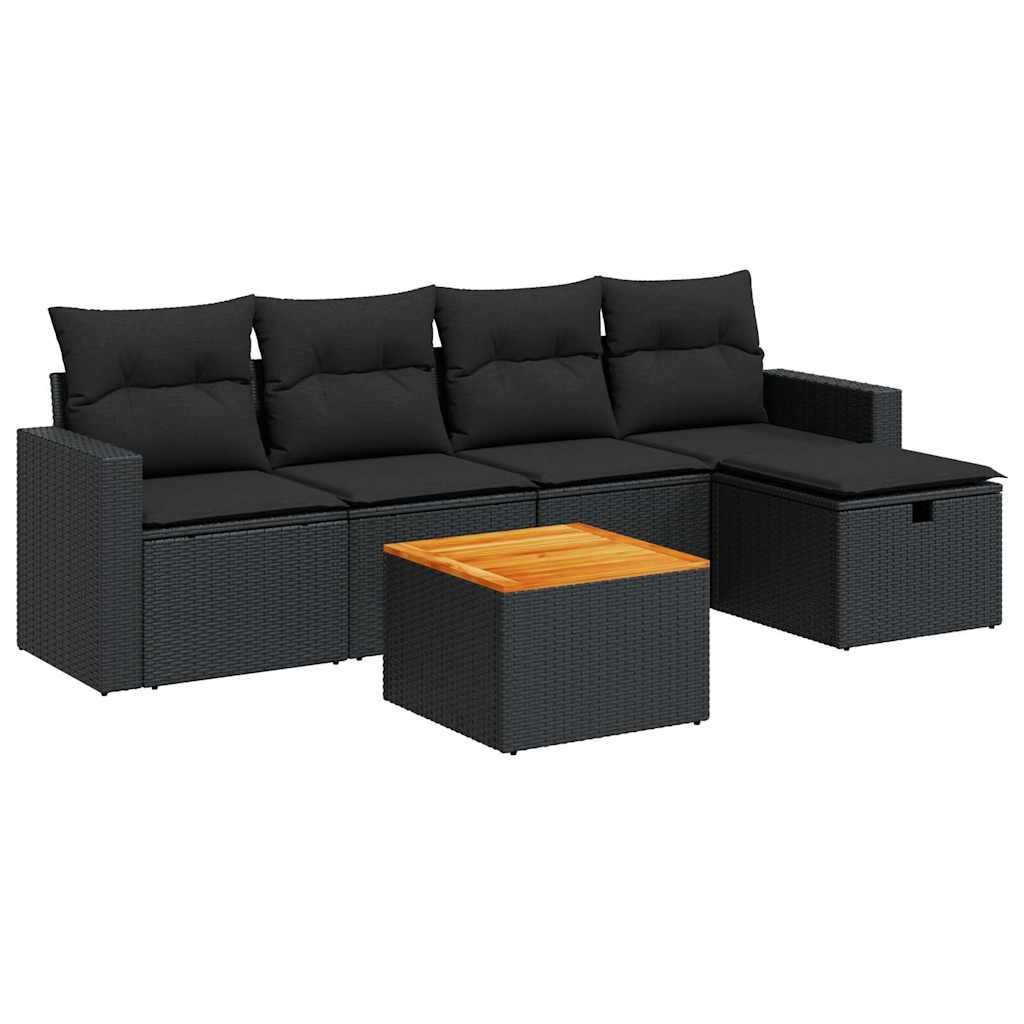 Black colour - Garden Sofa Set with Cushions Modular Sofa 6 Piece Black Poly Rattan - Relax in Style