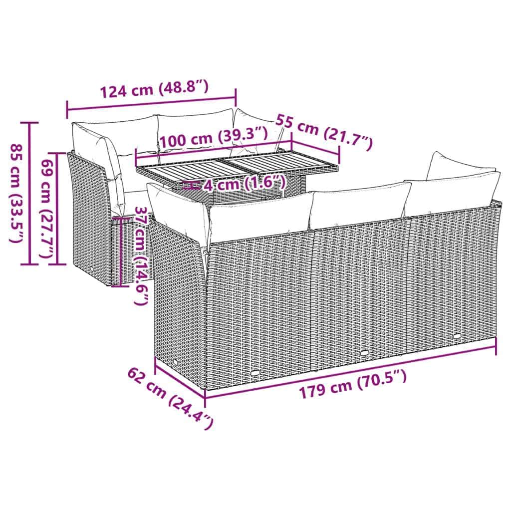 Garden Sofa Set with Cushions Modular Sofa 6 Piece Grey Poly Rattan - Stylish with Outdoor Furniture Sets