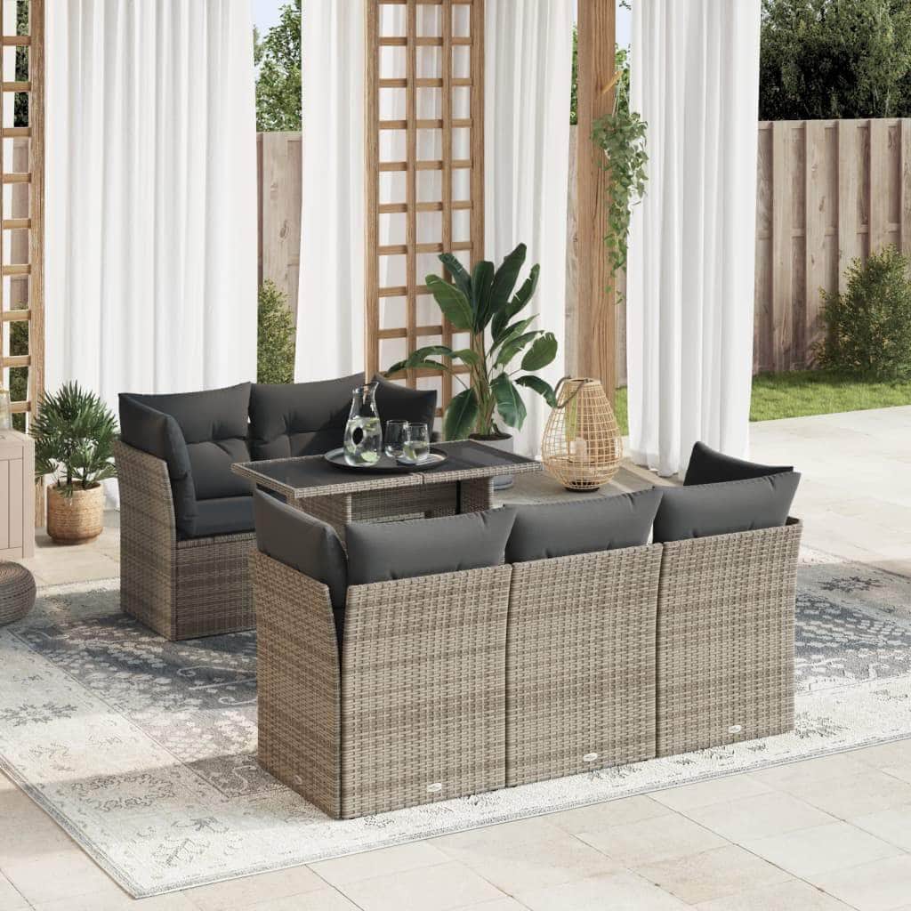 Garden Sofa Set with Cushions Modular Sofa 6 Piece Grey Poly Rattan - Stylish with Grey colour