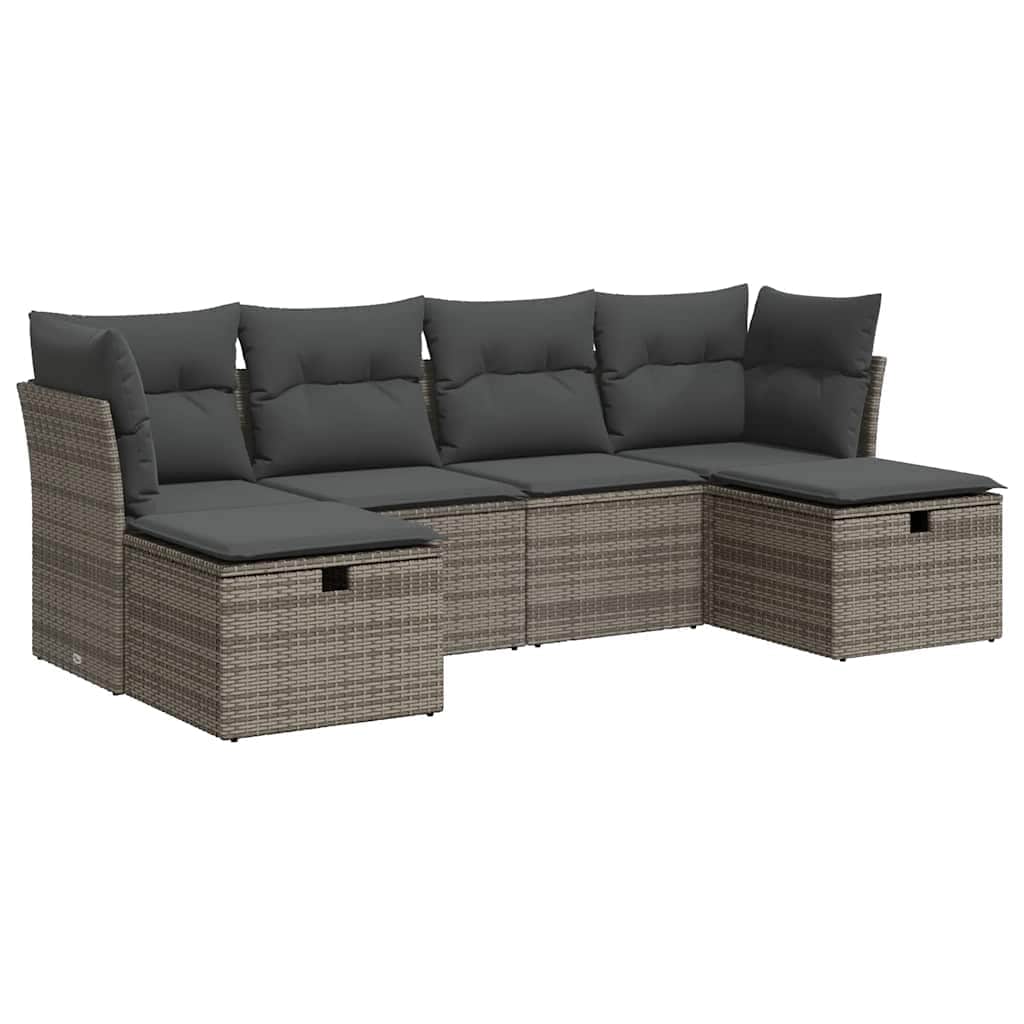 Rattan finish - Garden Sofa Set with Cushions Modular Sofa 6 Piece Poly Rattan - Outdoor Living
