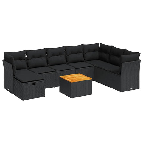 Garden Sofa Set with Cushions Modular Sofa 9 Piece Black Poly Rattan - Stylish & Versatile