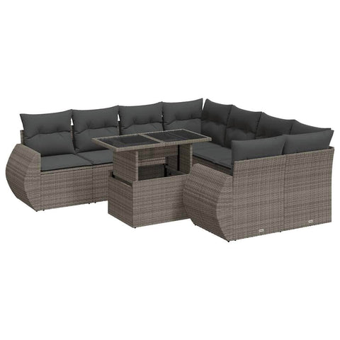 Garden Sofa Set with Cushions Modular Sofa 9 Piece Grey Poly Rattan - Durable