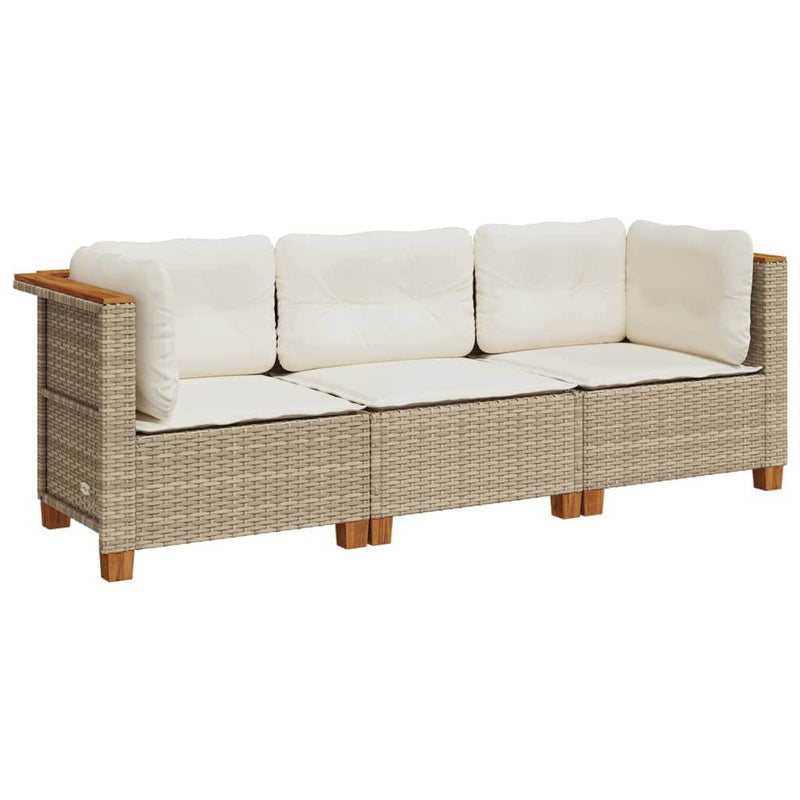62QV - Garden Sofa with Cushions 3-Seater Beige