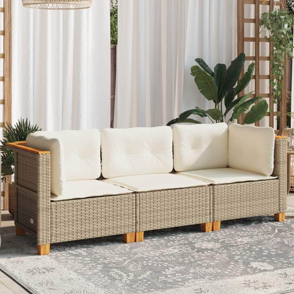 Garden Sofa with Cushions 3-Seater Beige | Beige colour