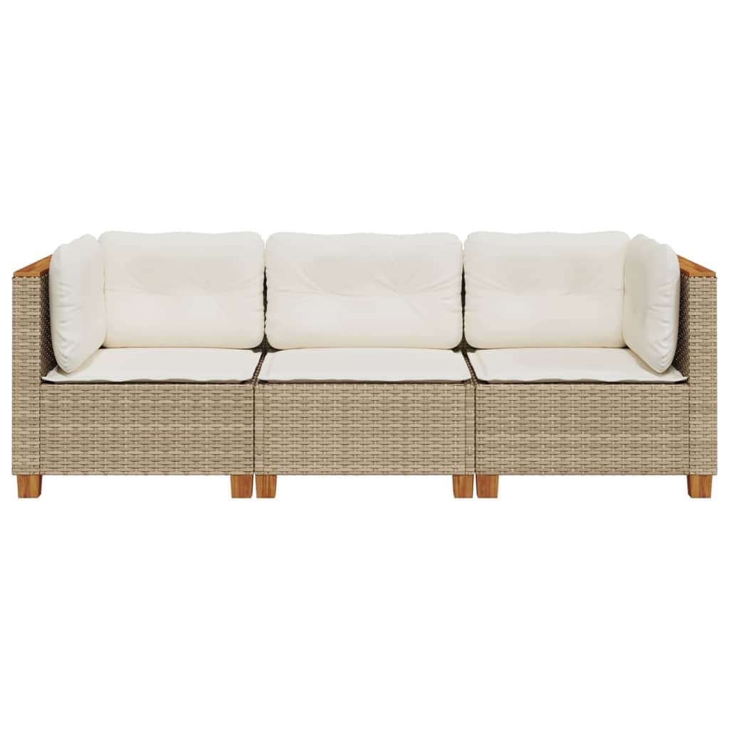 Modern - Garden Sofa with Cushions 3-Seater Beige
