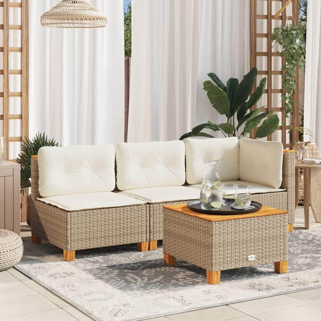 Garden Sofa with Cushions 3-Seater - Beige Poly Rattan