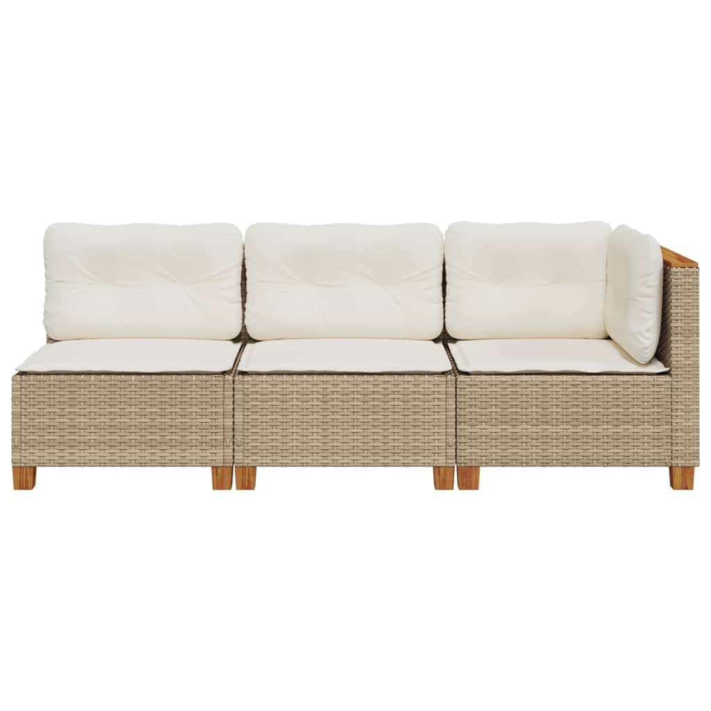 Garden Sofa with Cushions 3-Seater - Beige Poly Rattan