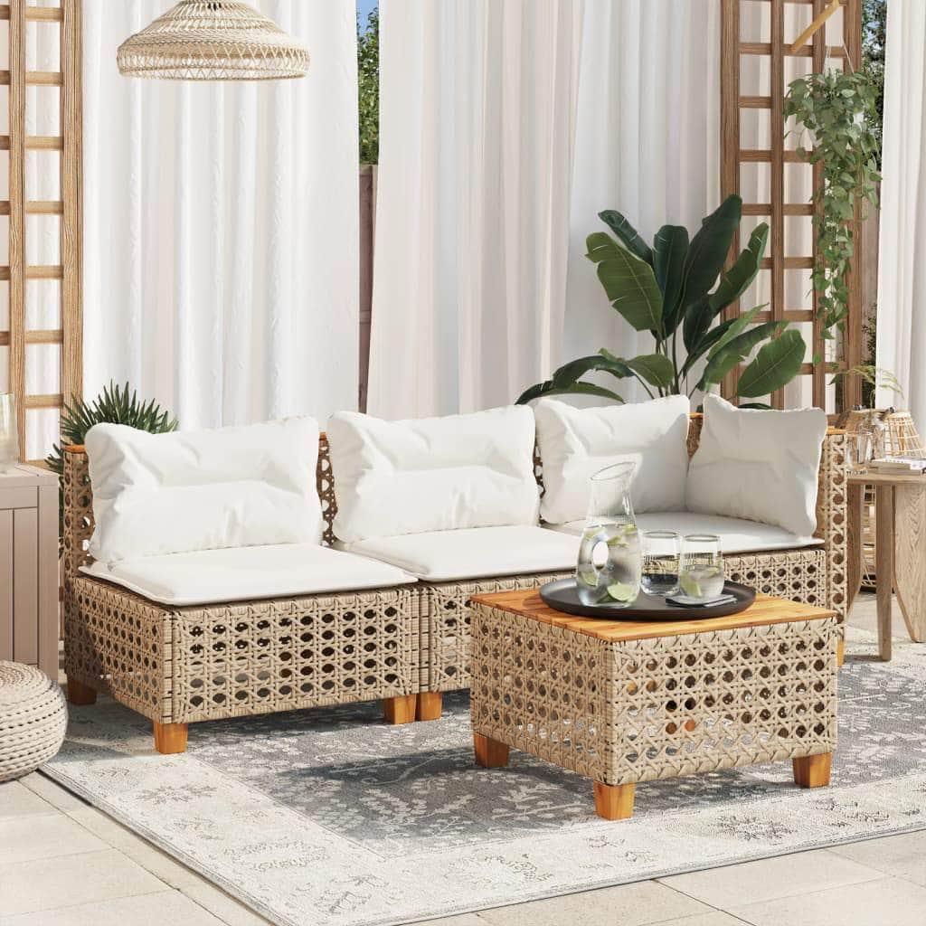 Garden Sofa with Cushions 3-Seater Beige - Poly Rattan