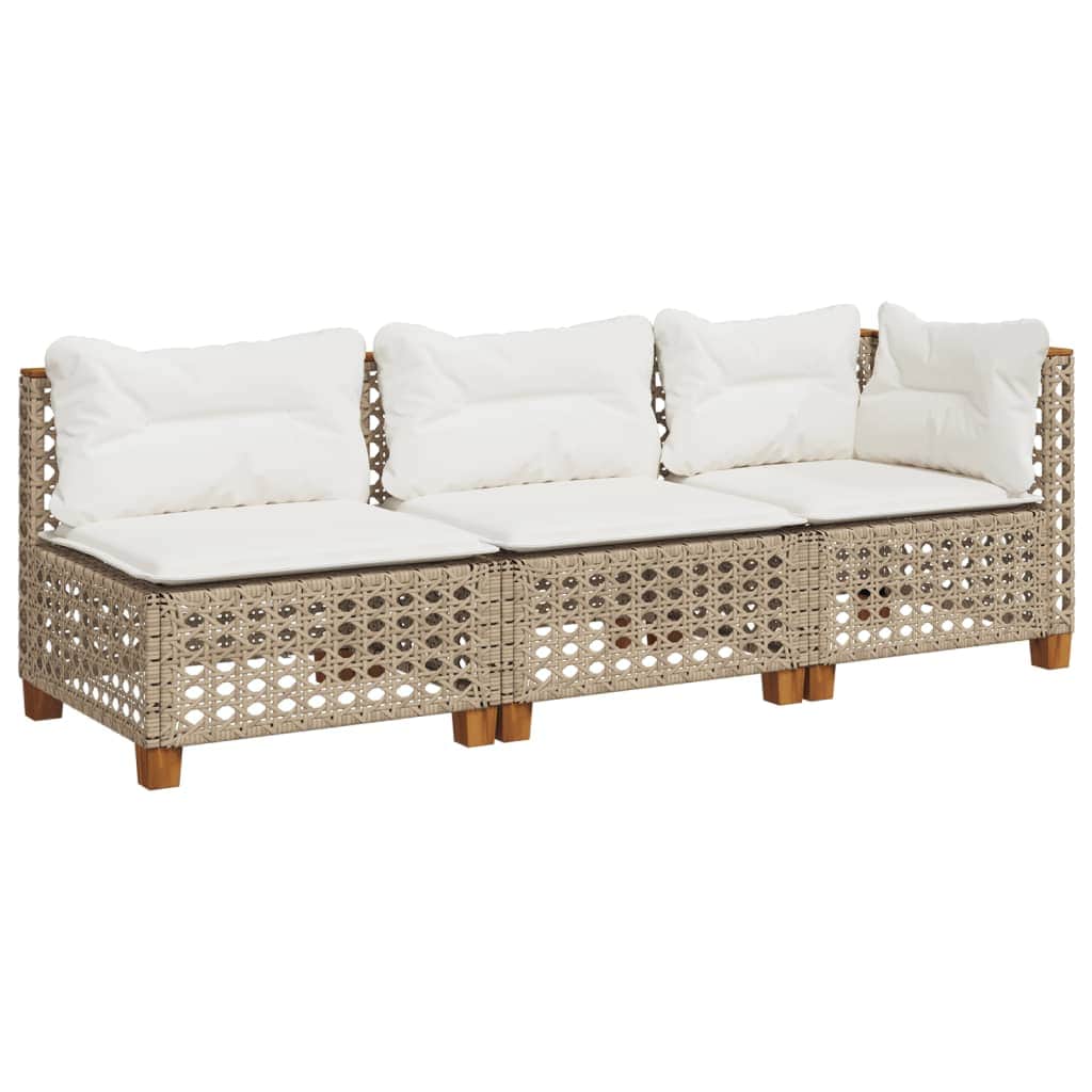 Garden Sofa with Cushions 3-Seater Beige - Poly Rattan