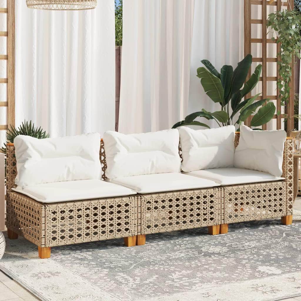 Garden Sofa with Cushions 3-Seater Beige - Poly Rattan