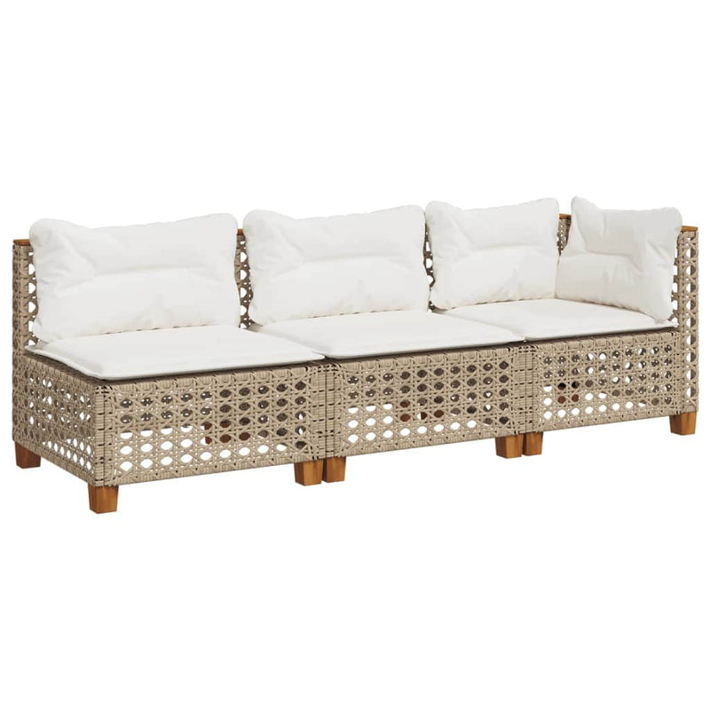 Beige colour - Garden Sofa with Cushions 3-Seater Beige Poly Rattan