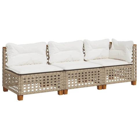Garden Sofa with Cushions 3-Seater Beige Poly Rattan