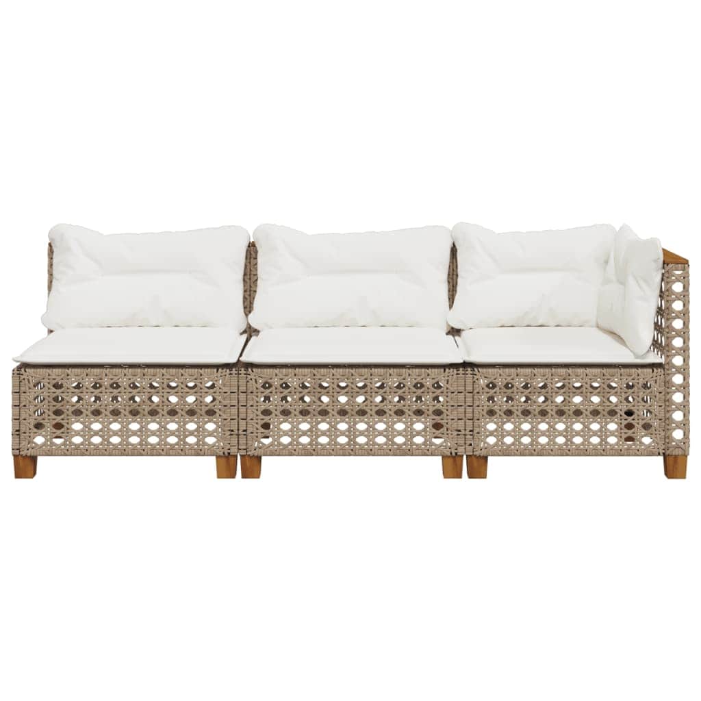 Garden Sofa with Cushions 3-Seater Beige Poly Rattan