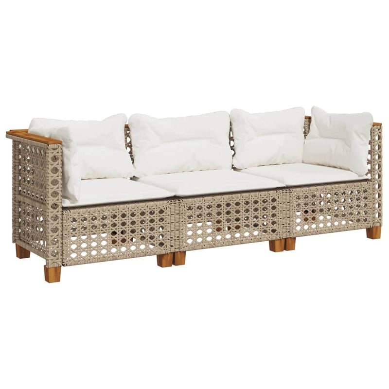 Beige colour - Garden Sofa with Cushions 3-Seater - Beige Poly Rattan