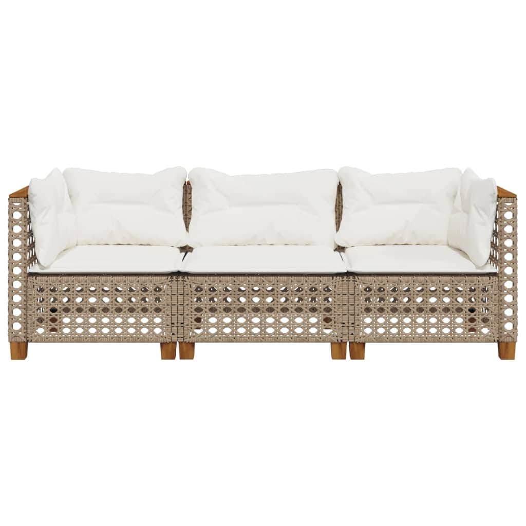 Garden Sofa with Cushions 3-Seater - Beige Poly Rattan