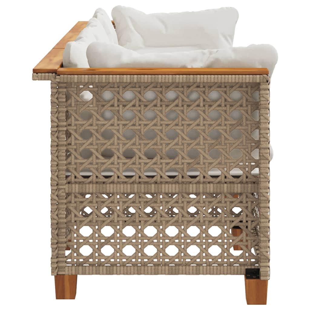 Garden Sofa with Cushions 3-Seater - Beige Poly Rattan