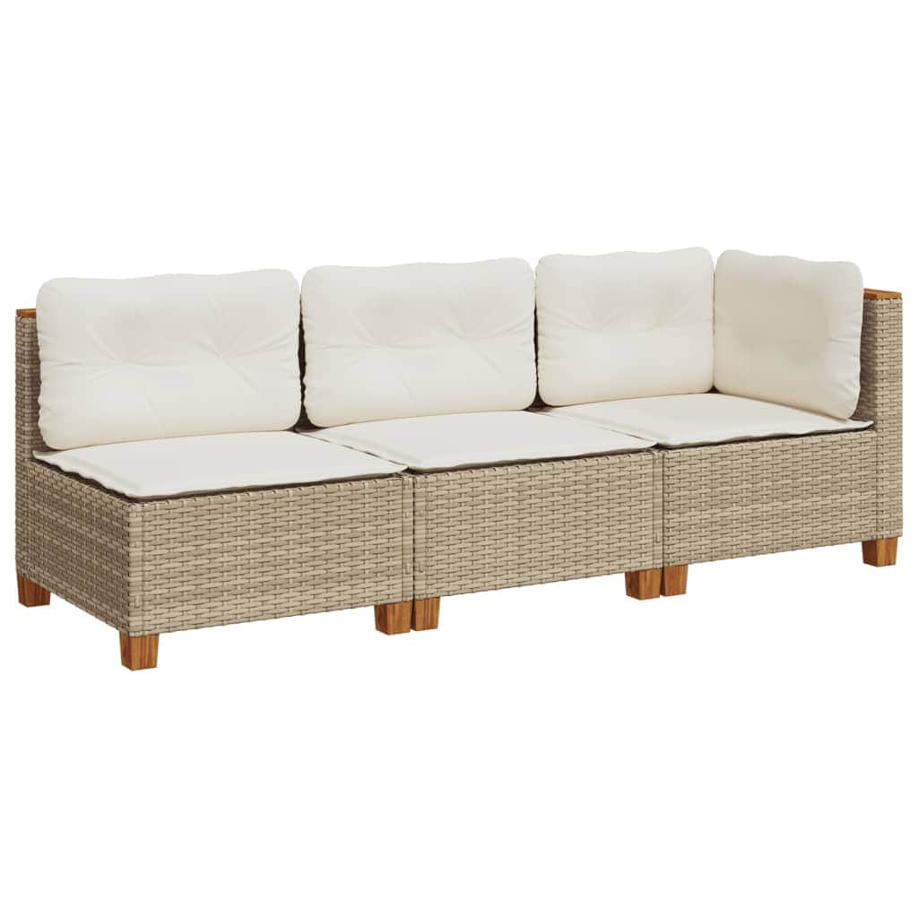 Garden Sofa with Cushions 3-Seater Beige - Poly Rattan