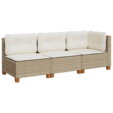 Garden Sofa with Cushions 3-Seater Beige - Poly Rattan