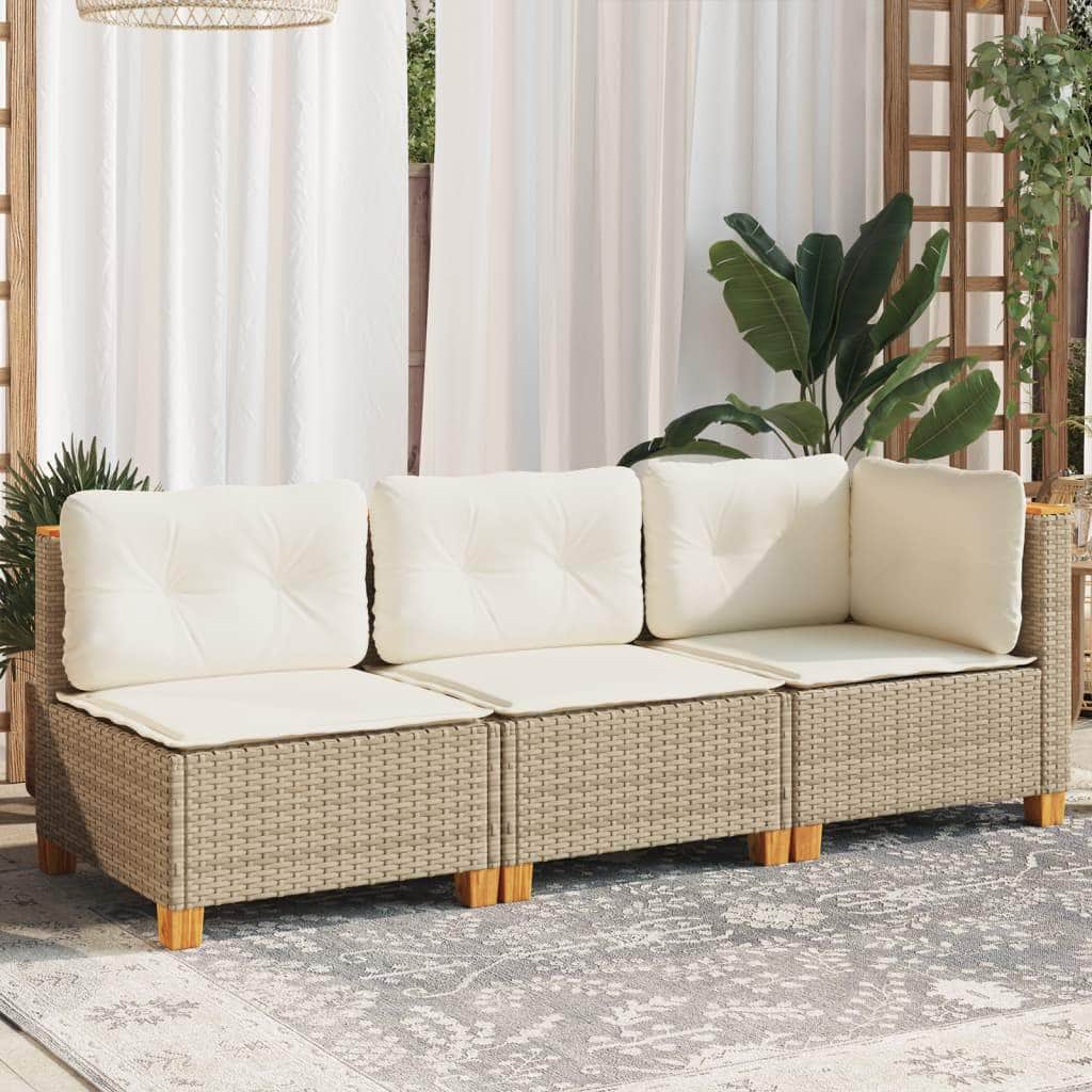 Garden Sofa with Cushions 3-Seater Beige - Poly Rattan