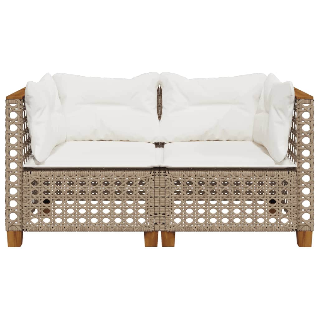 Garden Sofas Corner with Cushions 2 pcs Beige Poly Rattan | Beige colour