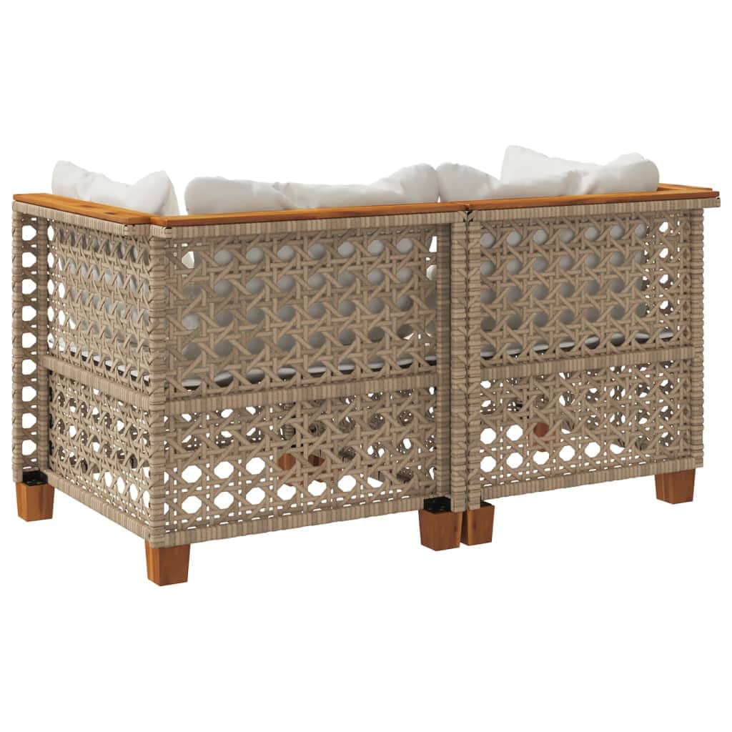 36QV - Garden Sofas Corner with Cushions 2 pcs Beige Poly Rattan