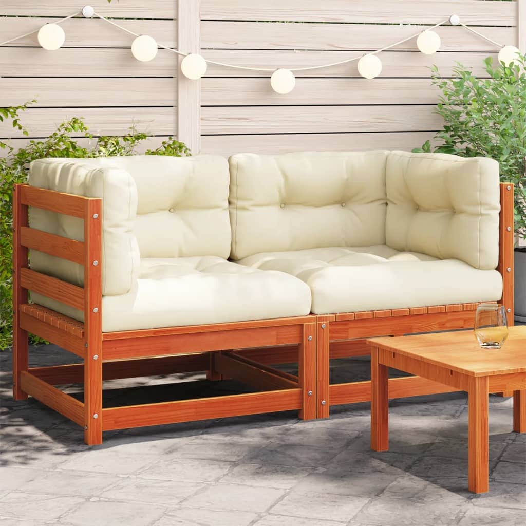 Garden Sofas Corner with Cushions 2 pcs Wax Brown Solid