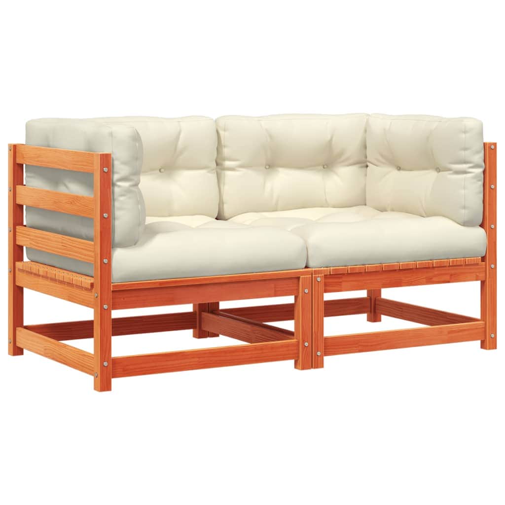 2 Pcs - Garden Sofas Corner with Cushions 2 pcs Wax Brown Solid Wood Pine