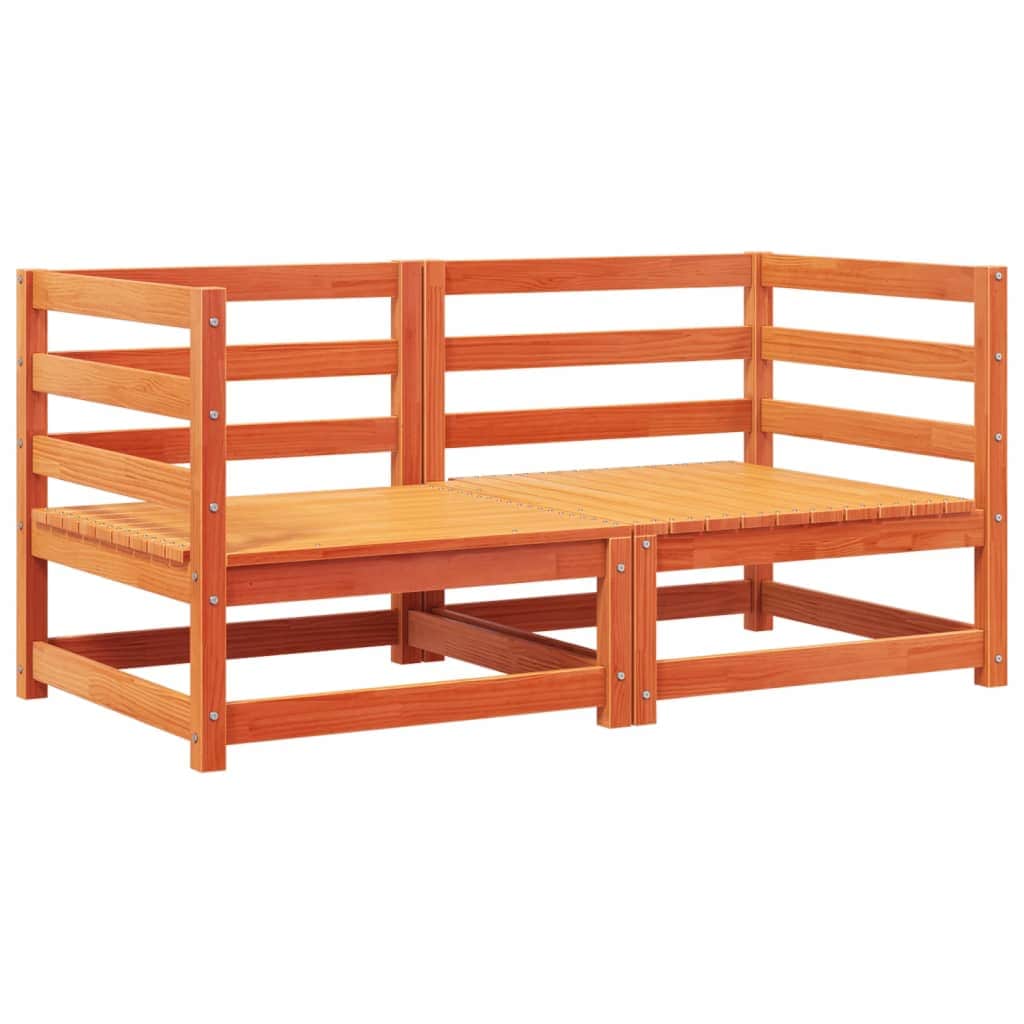 Garden Sofas Corner with Cushions 2 pcs Wax Brown Solid Wood Pine, Wood finish