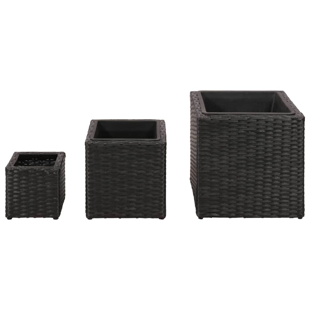 Garden Square Rattan Planter Set 3 pcs Black