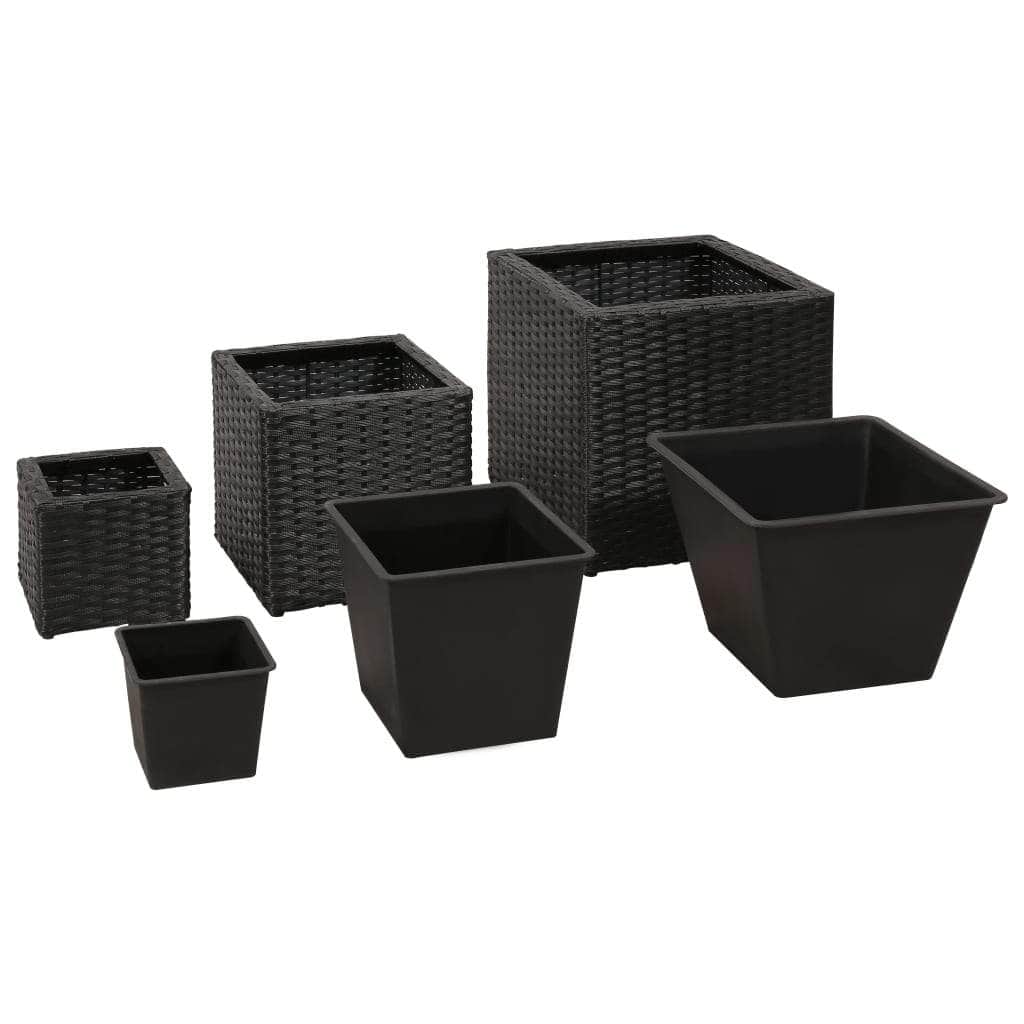 Garden Square Rattan Planter Set 3 pcs Black