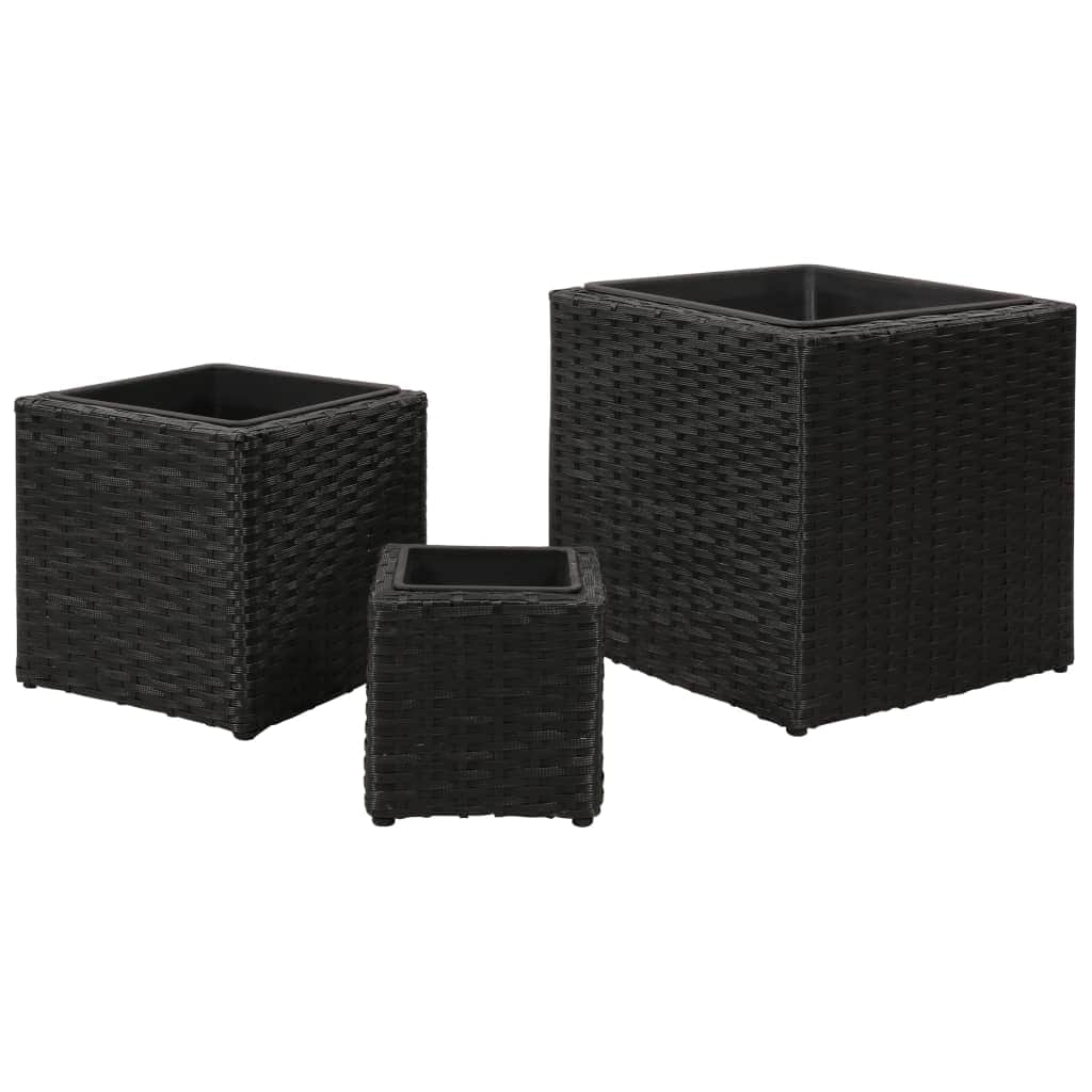 Garden Square Rattan Planter Set 3 pcs Black