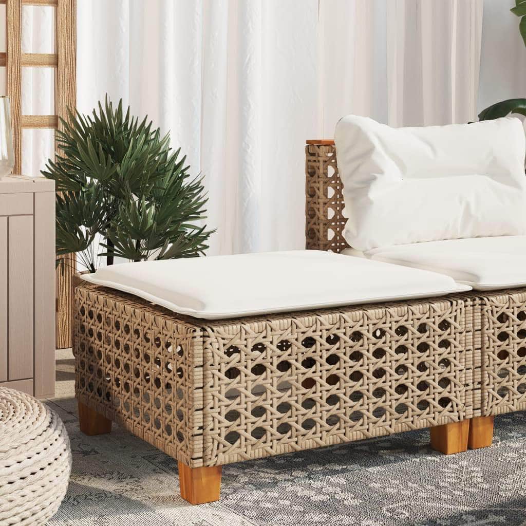 Garden Stool with Cushion Beige Poly Rattan | 20QV