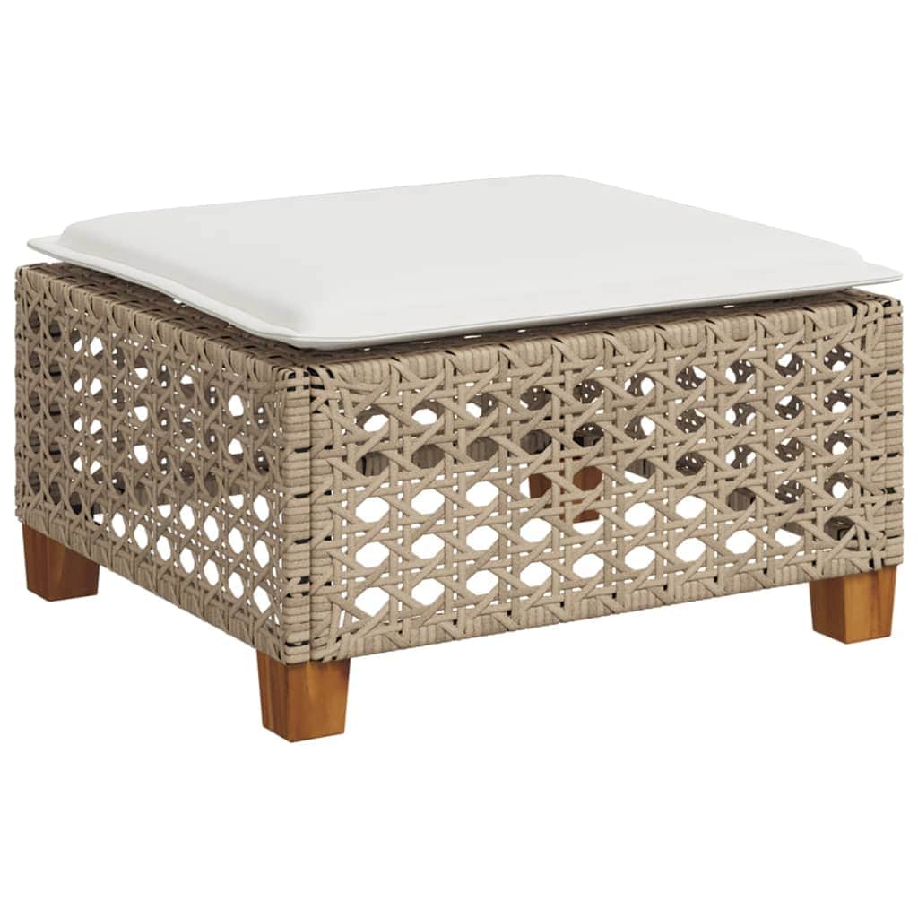 Garden Stool with Cushion Beige Poly Rattan | Beige colour