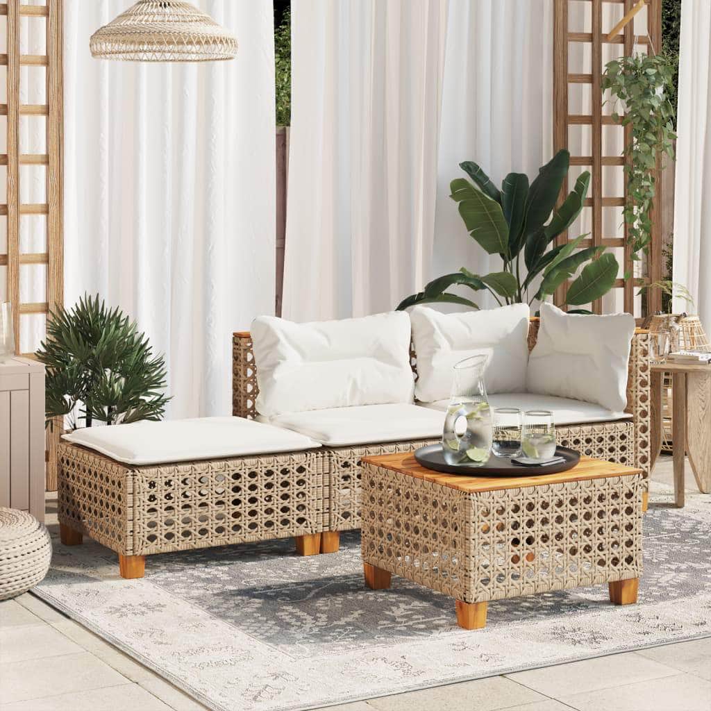 Garden Stool with Cushion Beige Poly Rattan, 20QV