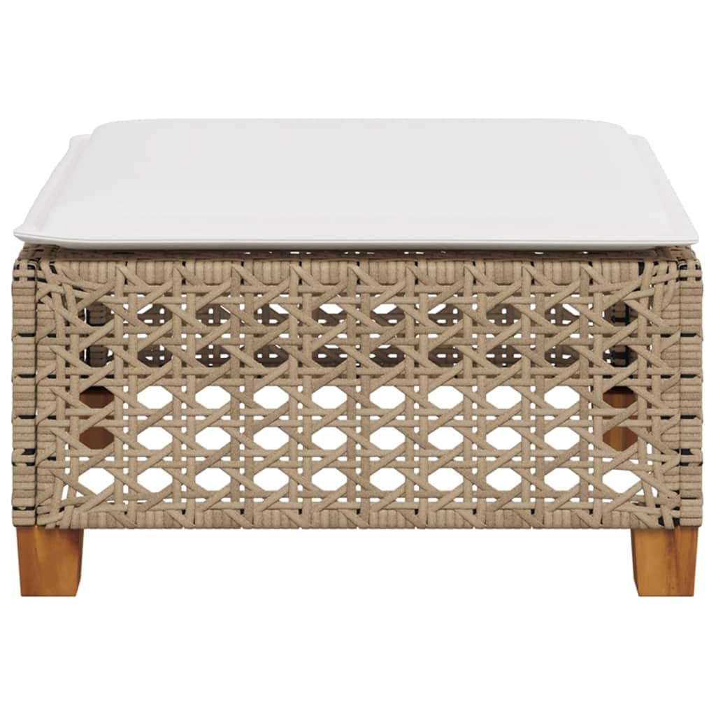 Garden Stool with Cushion Beige Poly Rattan, Beige colour