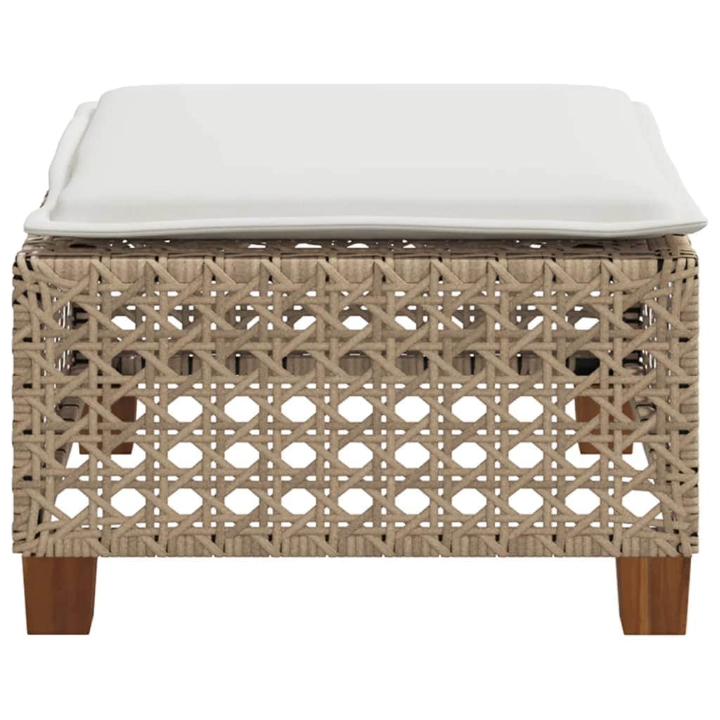 Garden Stool with Cushion Beige Poly Rattan, Rattan finish