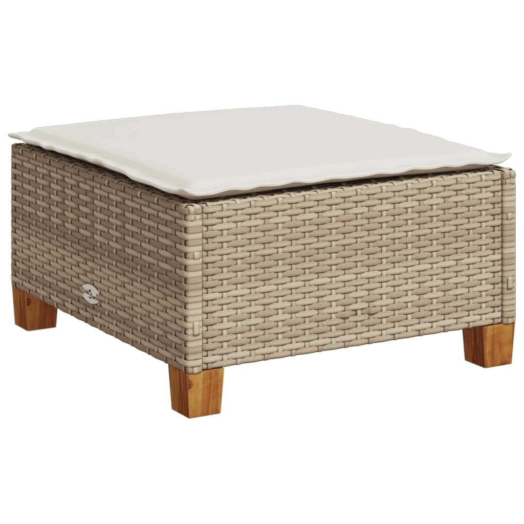 Beige colour - Garden Stool with Cushion Beige Poly Rattan