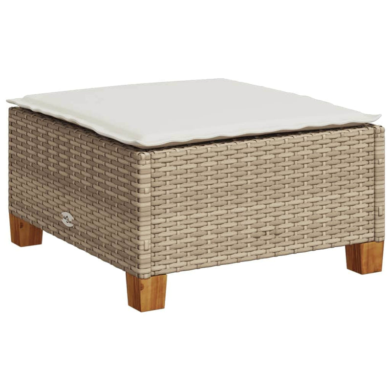 Beige colour - Garden Stool with Cushion Beige Poly Rattan