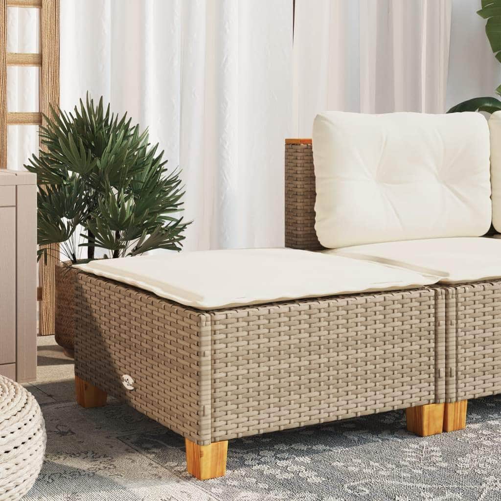 Garden Stool with Cushion Beige Poly Rattan